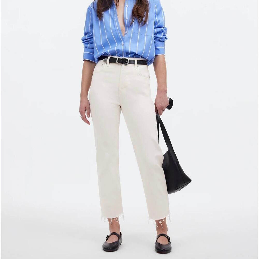 NWT Madewell The '90s Straight Crop Jean Raw Hem High Rise Tile White Size 30